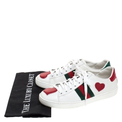 Gucci White Leather Ace Web Heart Detail Lace Up Sneaker Size 35