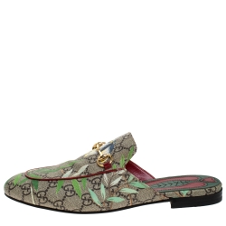 مملوكة مسبقًا Gucci Multicolor GG Canvas Princetown Horsebit Tian Print Mules Size 38.5