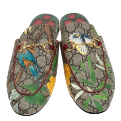 مملوكة مسبقًا Gucci Multicolor GG Canvas Princetown Horsebit Tian Print Mules Size 38.5