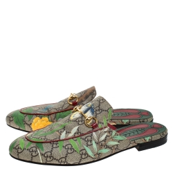 مملوكة مسبقًا Gucci Multicolor GG Canvas Princetown Horsebit Tian Print Mules Size 38.5