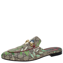 مملوكة مسبقًا Gucci Multicolor GG Canvas Princetown Horsebit Tian Print Mules Size 38.5