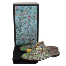 مملوكة مسبقًا Gucci Multicolor GG Canvas Princetown Horsebit Tian Print Mules Size 38.5