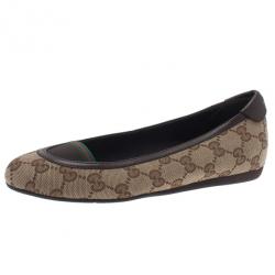 Pre Owned Gucci Beige Guccissima Canvas Ballet Flats Size 35.5