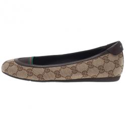 Pre Owned Gucci Beige Guccissima Canvas Ballet Flats Size 35.5