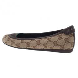 Pre Owned Gucci Beige Guccissima Canvas Ballet Flats Size 35.5