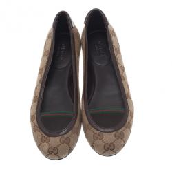 Pre Owned Gucci Beige Guccissima Canvas Ballet Flats Size 35.5