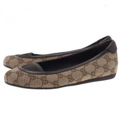 Pre Owned Gucci Beige Guccissima Canvas Ballet Flats Size 35.5