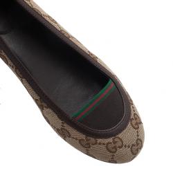 Pre Owned Gucci Beige Guccissima Canvas Ballet Flats Size 35.5