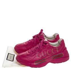 مملوكة مسبقًا Gucci Pink Leather Rhyton Vintage Logo Platform Sneakers Size 40.5