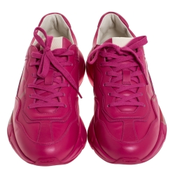 مملوكة مسبقًا Gucci Pink Leather Rhyton Vintage Logo Platform Sneakers Size 40.5