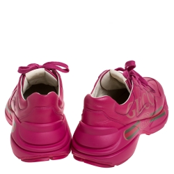 مملوكة مسبقًا Gucci Pink Leather Rhyton Vintage Logo Platform Sneakers Size 40.5