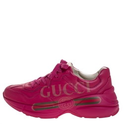 مملوكة مسبقًا Gucci Pink Leather Rhyton Vintage Logo Platform Sneakers Size 40.5