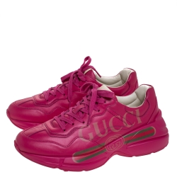 مملوكة مسبقًا Gucci Pink Leather Rhyton Vintage Logo Platform Sneakers Size 40.5