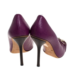 Pre Owned Gucci Purple Guccissima Leather Horsebit Peep Toe Pumps Size 40