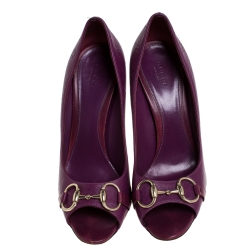 Pre Owned Gucci Purple Guccissima Leather Horsebit Peep Toe Pumps Size 40