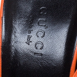 Pre Owned Gucci Orange Leather Ankle Strap Platform Open Toe Sandals Size 37.5