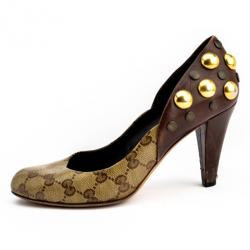 Pre Owned Gucci Guccissima Crystal 'Babouska' Studded Pumps Size 36.5