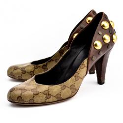 Pre Owned Gucci Guccissima Crystal 'Babouska' Studded Pumps Size 36.5