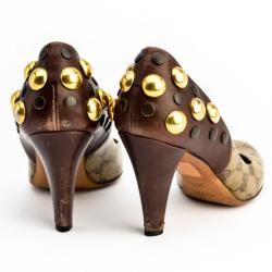 Pre Owned Gucci Guccissima Crystal 'Babouska' Studded Pumps Size 36.5