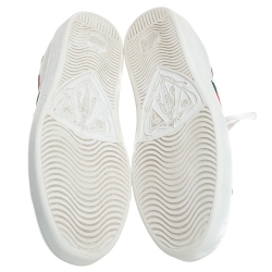 Gucci White Leather Ace Web Heart Detail Lace Up Sneaker Size 39.5