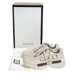 Gucci Ivory Leather Rhyton Vintage Logo Platform Sneakers Size 38
