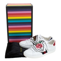 Pre Owned حذاء رياضي غوتشي بقصات قابلة للفصل حافة منخفضة ويب جلد أبيض مقاس 44.5