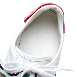 Pre Owned حذاء رياضي غوتشي بقصات قابلة للفصل حافة منخفضة ويب جلد أبيض مقاس 44.5