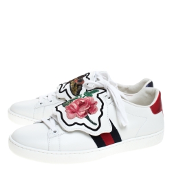 Pre Owned حذاء رياضي غوتشي بقصات قابلة للفصل حافة منخفضة ويب جلد أبيض مقاس 44.5