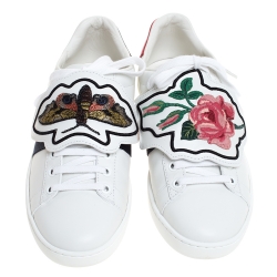 Pre Owned حذاء رياضي غوتشي بقصات قابلة للفصل حافة منخفضة ويب جلد أبيض مقاس 44.5