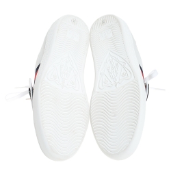 Pre Owned حذاء رياضي غوتشي بقصات قابلة للفصل حافة منخفضة ويب جلد أبيض مقاس 44.5