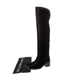 Pre Owned Gucci Black Suede GG Knee Length Boots Size 39