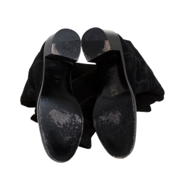 Pre Owned Gucci Black Suede GG Knee Length Boots Size 39