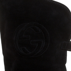 Pre Owned Gucci Black Suede GG Knee Length Boots Size 39