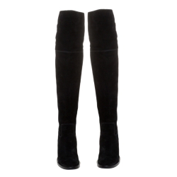 Pre Owned Gucci Black Suede GG Knee Length Boots Size 39