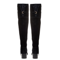 Pre Owned Gucci Black Suede GG Knee Length Boots Size 39