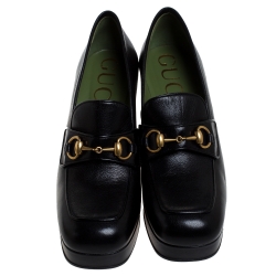 Pre Owned Gucci Black Leather Horsebit Pumps Size 41