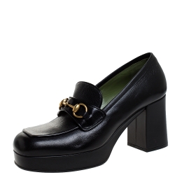 Pre Owned Gucci Black Leather Horsebit Pumps Size 41