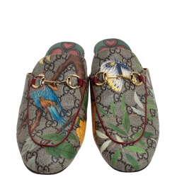 Pre Owned Gucci Multicolor GG Supreme Princetown Horsebit Tian Print Mules Size 37.5