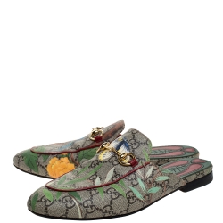 Pre Owned Gucci Multicolor GG Supreme Princetown Horsebit Tian Print Mules Size 37.5