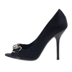 مملوكة مسبقًا حذاء كعب عالي غوتشي هوليوود هورسبت فتحة أصبع ساتان أسود مقاس 37