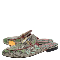 Pre Owned Gucci Beige Printed Canvas Tian Horsebit Loafer Slides Size 41