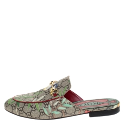 Pre Owned Gucci Beige Printed Canvas Tian Horsebit Loafer Slides Size 41