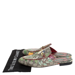 Pre Owned Gucci Beige Printed Canvas Tian Horsebit Loafer Slides Size 41