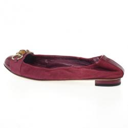 Pre Owned Gucci Magenta Cap Toe Bamboo Horsebit Ballet Flats Size 39