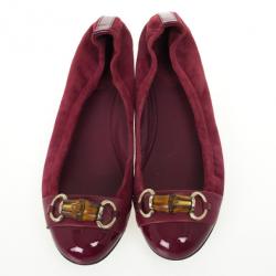 Pre Owned Gucci Magenta Cap Toe Bamboo Horsebit Ballet Flats Size 39
