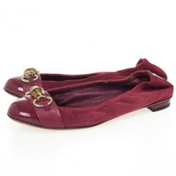 Pre Owned Gucci Magenta Cap Toe Bamboo Horsebit Ballet Flats Size 39