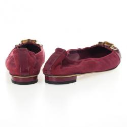 Pre Owned Gucci Magenta Cap Toe Bamboo Horsebit Ballet Flats Size 39