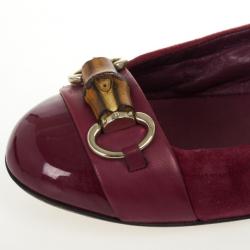 Pre Owned Gucci Magenta Cap Toe Bamboo Horsebit Ballet Flats Size 39