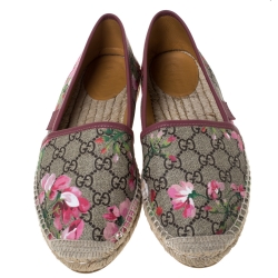 Pre Owned Gucci Beige GG Canvas Flora Espadrille Flats Size 39