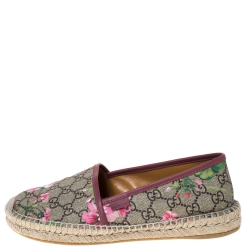 Pre Owned Gucci Beige GG Canvas Flora Espadrille Flats Size 39